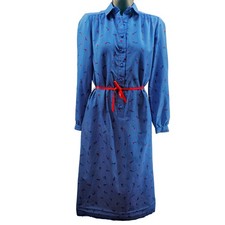 Vintage 70's Jamison Boutique Royal Blue Pinstriped Red floral Cottage Dress M