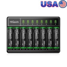 Rechargeable AA Batteries 2800mAh W/ Smart Charger 8 Bay Fast Charging NiMH NiCD