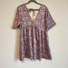 Lulus Express Yourself Blush Pink Floral Print Satin Babydoll Dress M Coquette