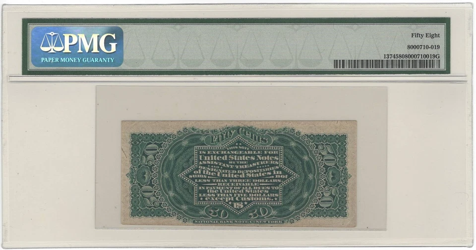 4th Issue 50c Fractional Fr#1374 PMG AU-58 - Image 2 of 2