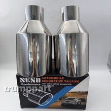 Pair Dodge Rt Srt Ram 5 Big Silver Exhaust Tip 2.5 Inlet Angle Cut Double Wall Pair Dodge Rt Srt Ram 5 Big Silver Exhaust Tip 2.5 Inlet Angle Cut Double Wall