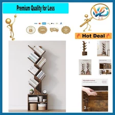 Narrow 6-Tier Tree Bookshelf with Cabinets, Rustic Brown - Modern Home Organizer