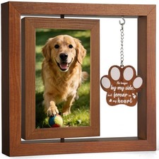 Dog Memorial Gifts for Loss of Dog, Rotating Wooden Picture Frame 4x6, Double...