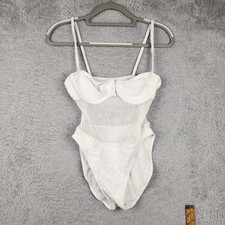 Vintage Anne Cole Collection Swimsuit Womens 10 White Mesh One Piece USA Sheer