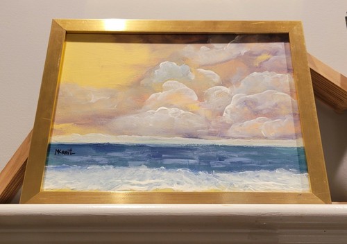 Ocean Painting Morning Pink sky white Cloud Original Art Signed artist Max Kravt - Picture 6 of 7