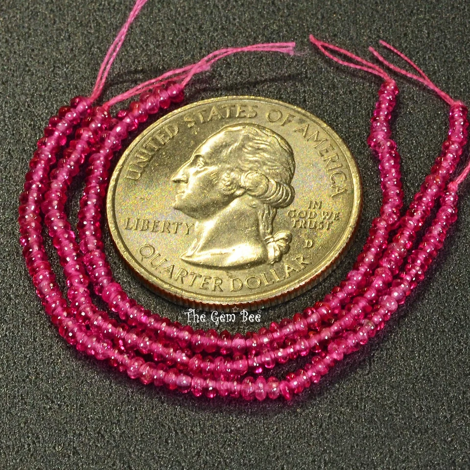 1.8-2.3mm Untreated No heat Hot Pink Burmese Jedi Spinel Smooth Rondelle Bead 3" - Image 4 of 4