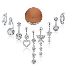 9pcs Dangle Belly Button Ring Navel Barbell Surgical Steel Body Piercing Jewelr