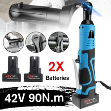 42V Electric Cordless Ratchet 3/8"Right Angle Wrench Impact Power Tool 2 Battery