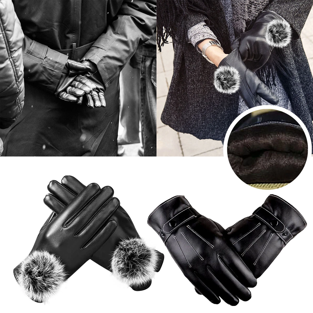 Winter Leather Gloves Men Women Touch Screen Glove Cold Weather