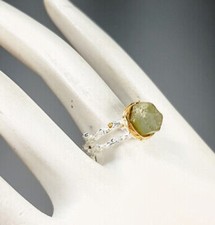 Aquamarin Brocken Ring + Zirkonia  - 925 Silber mit weiß Vergoldung + GG - TOP!!