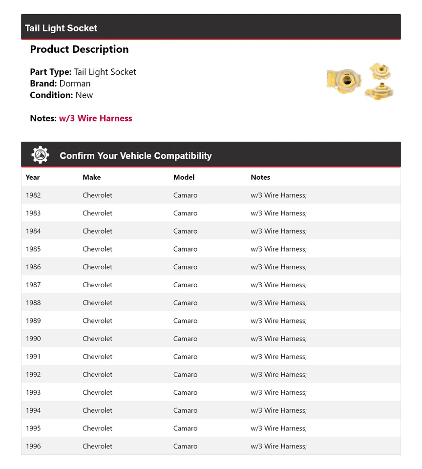 For 1982-1996 Chevrolet Camaro Dorman Tail Light Socket 1983 1984 1985 1986 1987 - Image 2 of 4