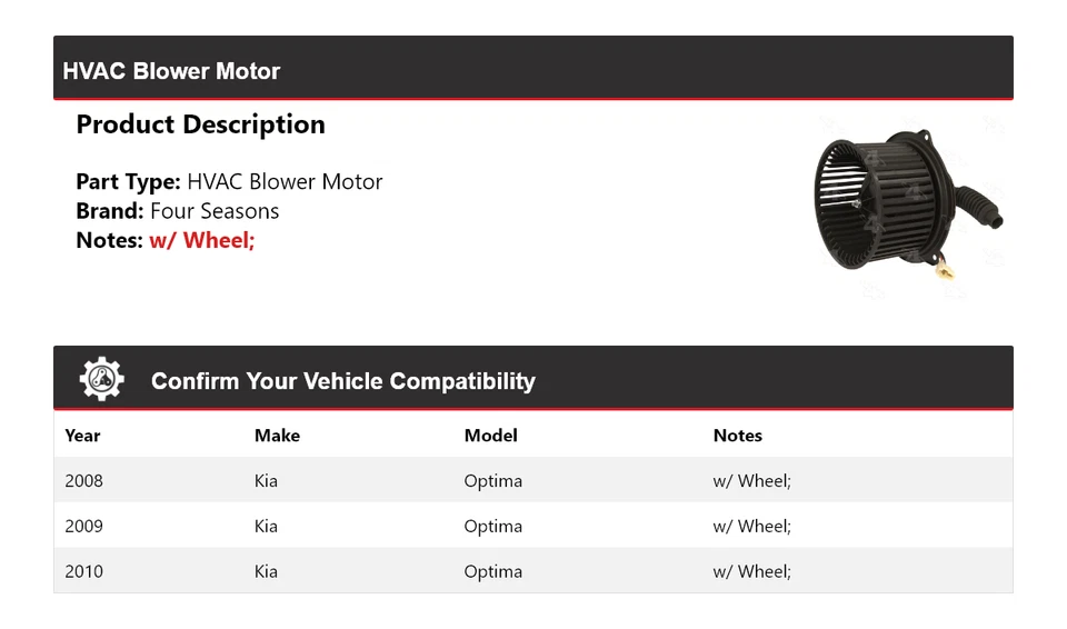 Мотор вентилятора для 2008-2010 Kia Optima ОВК 4 сезона 2009 - Изображение 2 из 4