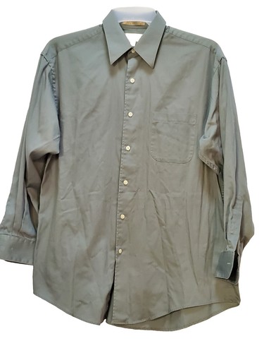 Shirt Herringbone Twill Button Long Sleeve Green Collar Dress Shirt Sz 16 32/33 - Picture 2 of 10