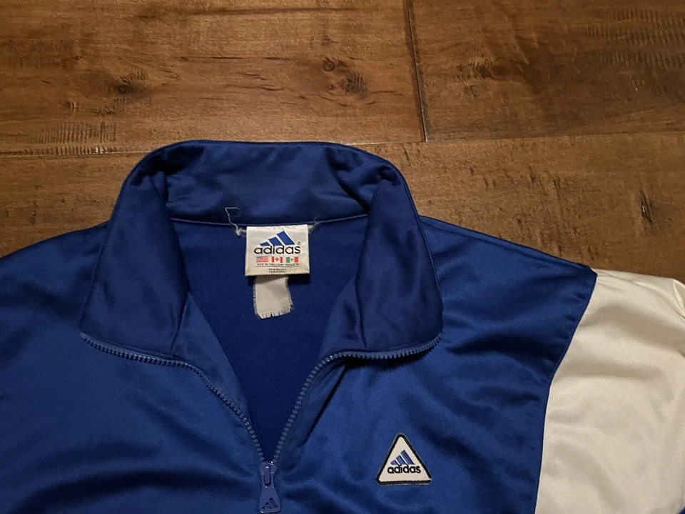 Vintage Adidas Blue White Full Zip Athletic Soccer Track Jacket - Men's Medium - Image 4 of 4