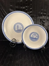 Folkcraft Stoneware Sail Away Plates (2 Pcs.) 1 Dinner Plate & 1 Salad Plate EUC