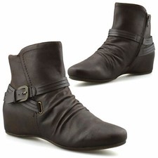 Womens Mid Wedge Hidden Heel Zip Up Pixie Booties Ankle Biker Boots Shoes Size