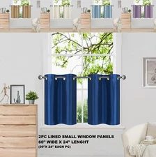 Short Silky Insulated Lined Blackout Window Curtain Panels 30"X24" 1 Pair (D2)