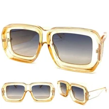 Exaggerated Classic Vintage Retro Style SUN GLASSES Square Thick Champagne Frame