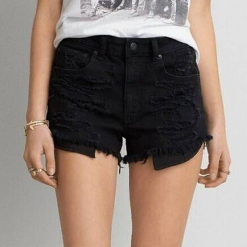 American Eagle Hi Rise Shortie Black Distressed Shorts 8 | eBay