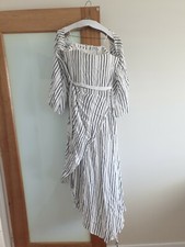 ISLA White Black Stripe Wrap Daugther Midi Dress BNWT $199 Size L C56