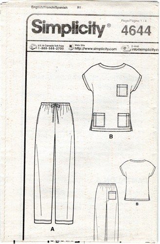 Misses' Men's or Teens' Pants & Top ©2005 Simplicity Scrubs Pattern 4644 XS-XL - Picture 3 of 5