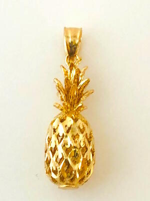 14K Massiv Gelbgold 3D Ananas Anhänger/Charm B: 8mm Länge: 22mm C294-3