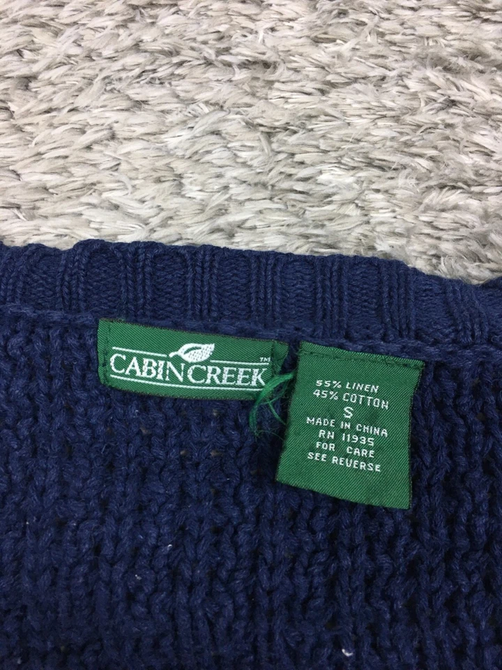 Cárdigan suéter Cabin Creek para mujer talla pequeña azul lino algodón botón Foto 4 de 4