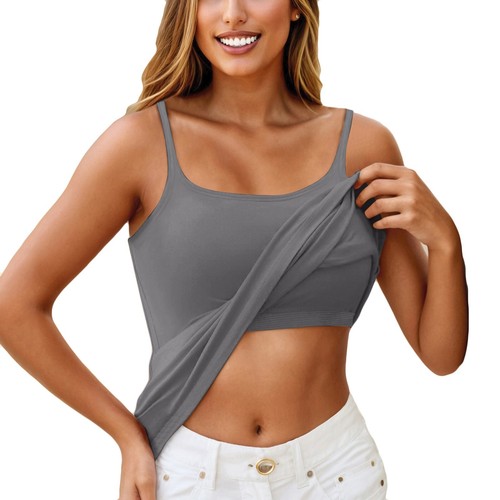 Womens Fit Camisole with Built in Bra Adjustable Spaghetti Straps Camis Tank Top - Picture 23 of 40