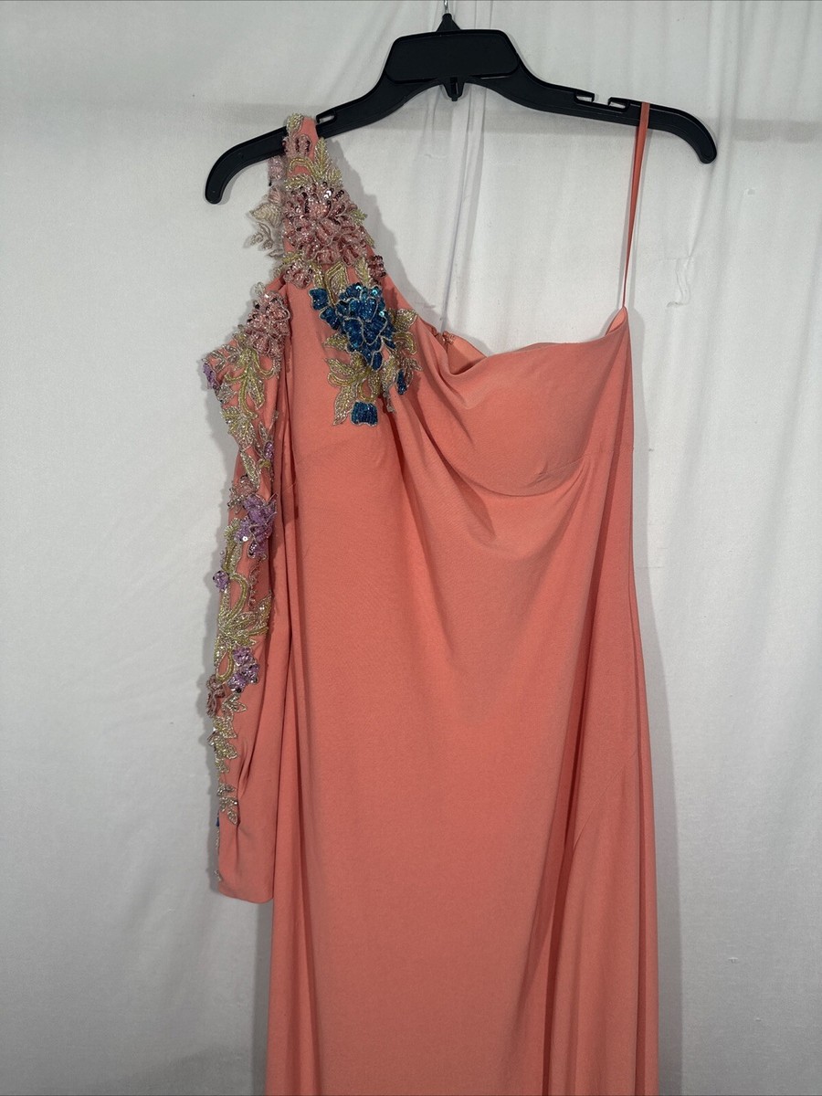 USED Mac Duggal [ 8 ] 2204 One Shoulder LongSleeve Floral