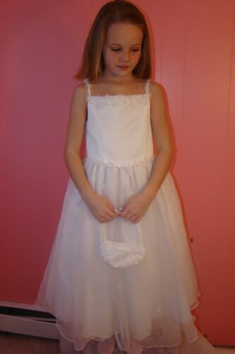 Cherish Apparel First Communion Dress #332 White Sz 8 Satin Bodice Organza Skirt - Picture 1 of 4