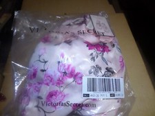 Victoria's Secret Floral Fur Trim Satin Slippers Size L New in dust bag