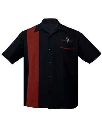 Steady Clothing Hemd V8 Classic Schwarz Vintage Bowling Shirt Retro Hot Rod