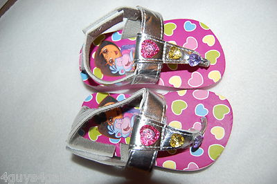 Toddler Baby Girls DORA SANDALS Silver T Strap Thong PINK HEARTS 1