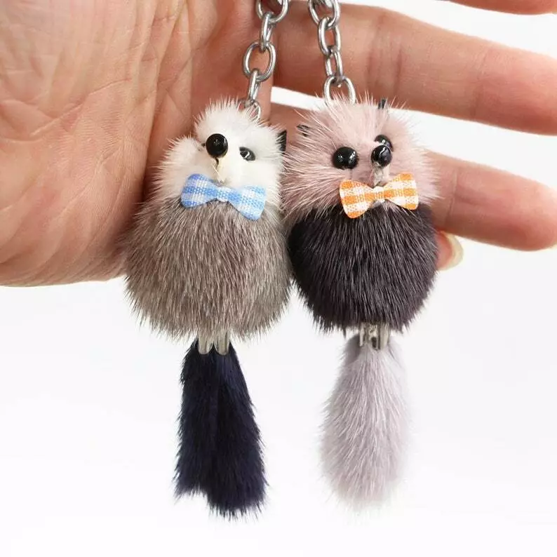 animal pom pom keychain