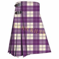 Scottish Erskine Dress Purple  White Handmade 8yard Tartan Kilt For Men