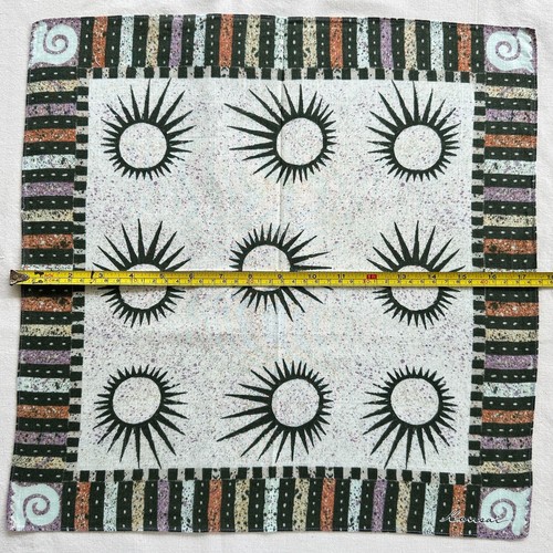 Vintage Handkerchief Cotton Sun Geometric Border Striped Art Pocket Square 17" - Picture 3 of 3