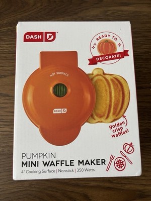 New Dash Pumpkin Mini Waffle Maker 4'' Cooking Surface Non-stick 350 Watts