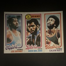 Topps 1979-80 Basketball 3-Card Strip Panel Checklist - Bryant Abdul-Jabbar