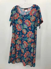 Pre-Owned MSK Blue Size XL Printed Shift Knee Length Short Sleeve Dress