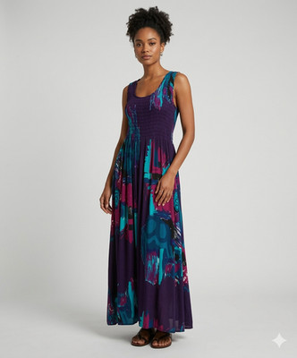 Damen-Maxikleid Übergröße Curve abstraktes Muster Gummizug bis UK-Größe 22 P35