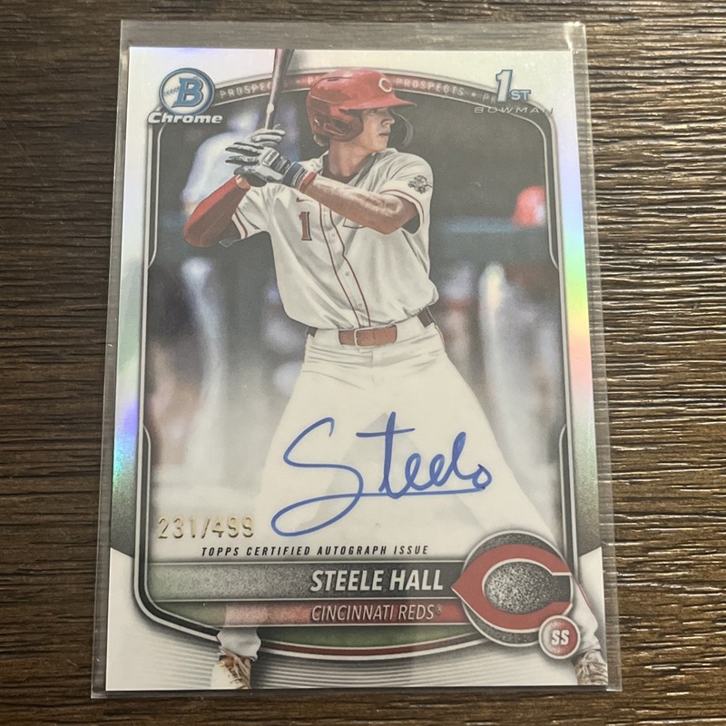 2025 Bowman Draft Steele Hall 1st Chrome Refractor Auto /499 #CPA-SHA Reds 🔴⚪️