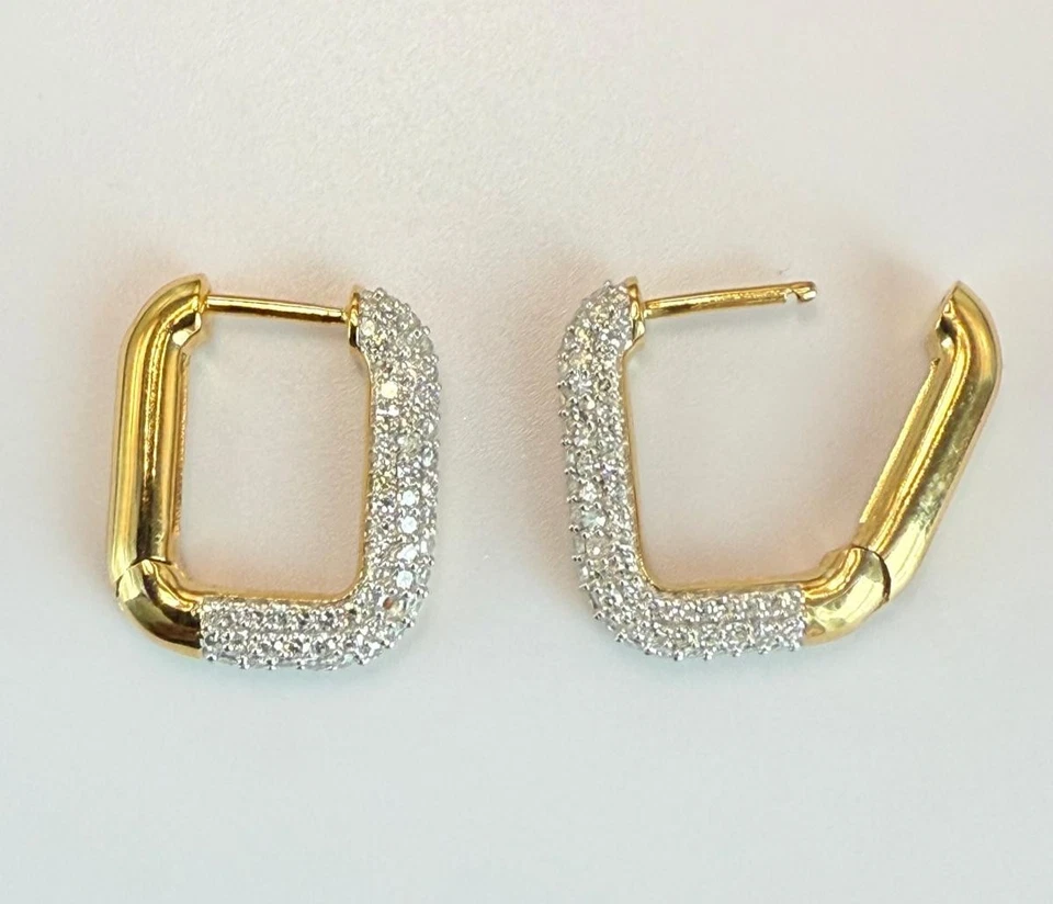 Pendientes de aro geométricos de diamantes creados en laboratorio de 1 quilate VS enchapados en oro amarillo de 14 quilates Foto 2 de 4