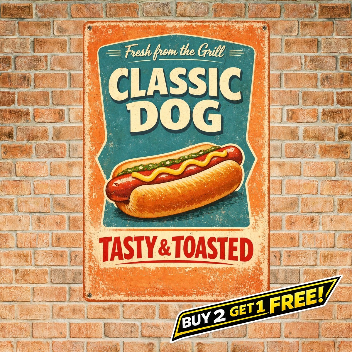 Retro Diner Hot Dog Midcentury Fast Food Art Metal Tin Sign 8x12
