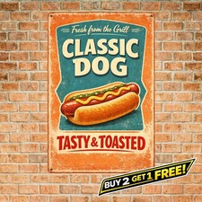 Retro Diner Hot Dog Midcentury Fast Food Art Metal Tin Sign 8x12