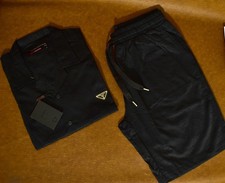 Prada Men's Black Jacquard Matching Shirt Shorts Set Camp Collar Size M