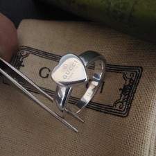 Gucci Women's Trademark Logo Heart Ring 4mm 925 Sterling Silver Size US 8.5 18