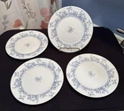 Set 4 VTG Arcopal France GLENWOOD Blue Floral Luncheon Plates 7.75" Milk Glass