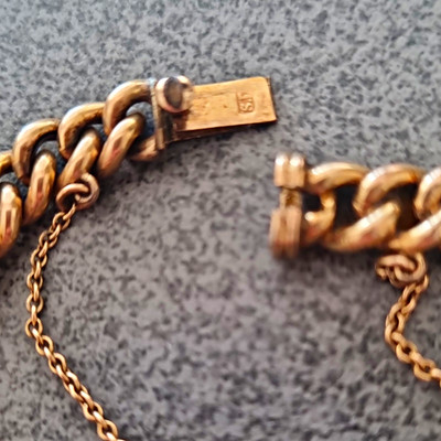 Vintage Damen Panzerarmband goldfarben, Sicherheitskette, floral, 2 Steine