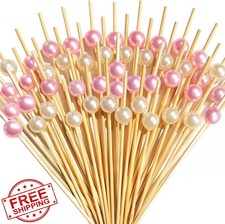 200 Pcs Cocktail Picks Pink Pearl White 4.7 Inch Bamboo Food Skewers