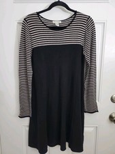 Artisan NY Striped Knee Length Long Sleeve Skater Sweater Dress Size Large